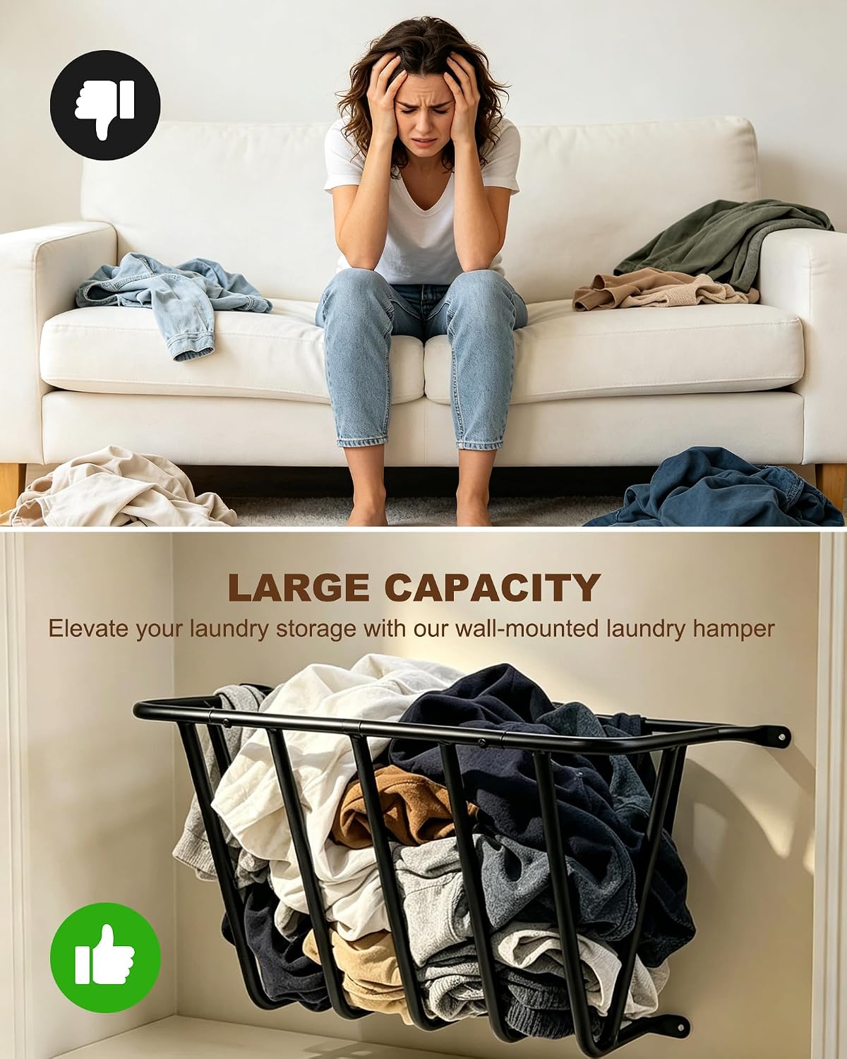 Wall Mounted Blanket Holder, Heavy Duty Metal | Space-saving organizer, huge capacity, easy to install. Ideal for living room, bedroom, bathroom.