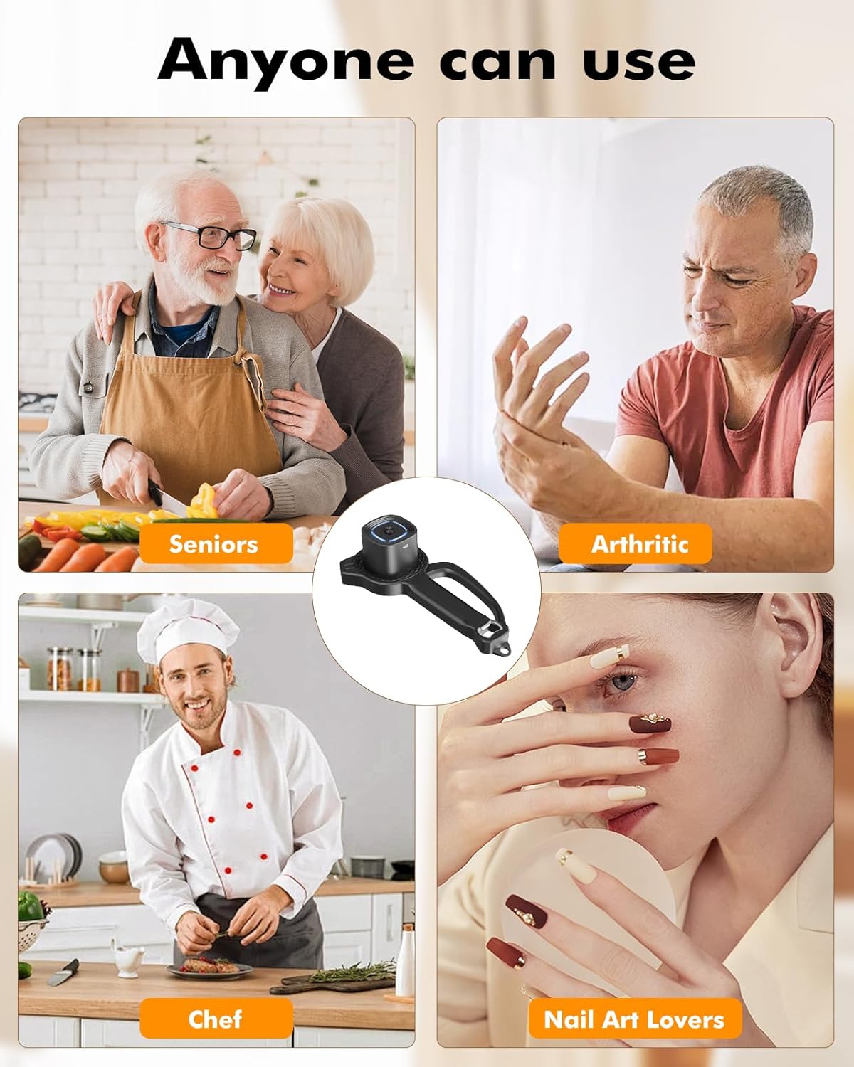 AMOSA Electric Jar Opener with Gripper Pad, Auto-Tighten & Manual Twist Jar Lid Opener, Lid Opener & Bottle Opener for Seniors, Arthritis Sufferers, Weak Hands