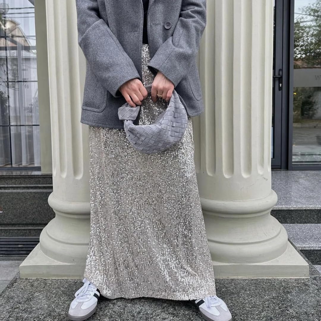 Faldas De Tubo Mujer Fiesta De Mujer Purpurina Cintura Elástica con Lentejuelas Brillantes Faldas Largas Rectas Vintage Streetwear