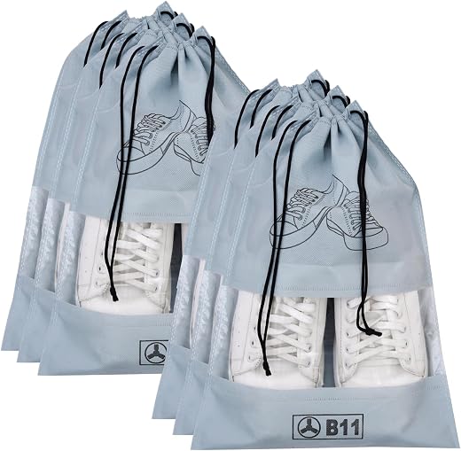6 PCS Travel Shoe Bag, Large Portable Drawstring Shoes Storage Bags Non-Woven Dust Proof Pouch Space Saving Organizer with...