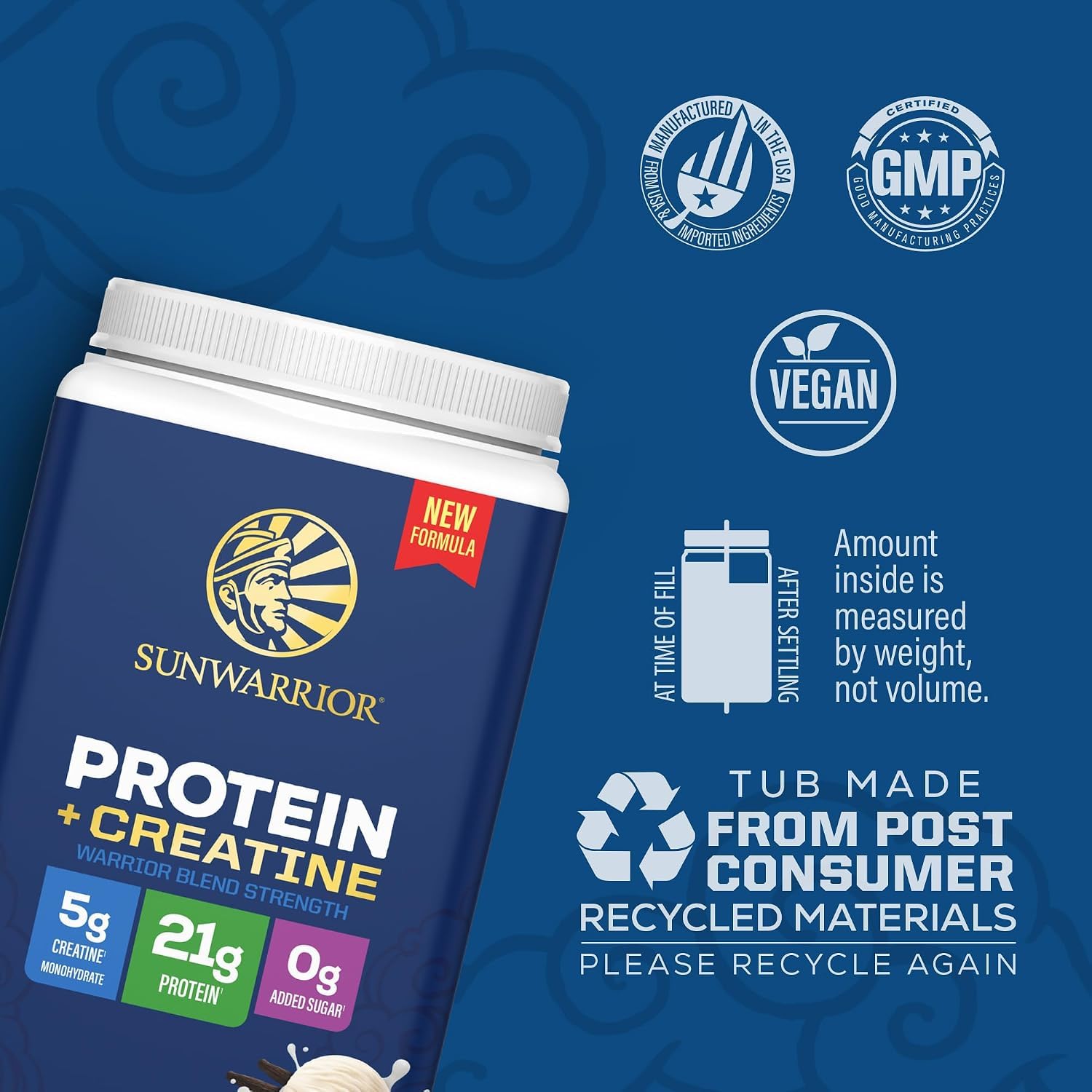 Sunwarrior Vanilla Warrior Strength Plant-Based Protein Powder, 35.6 oz — Amazon image 3