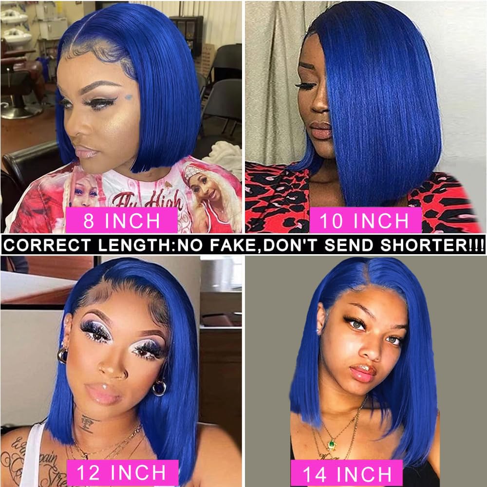 Amazon.com : Pre Plucked 13X4 Straight Blue Bob Wig Human  display picture 1