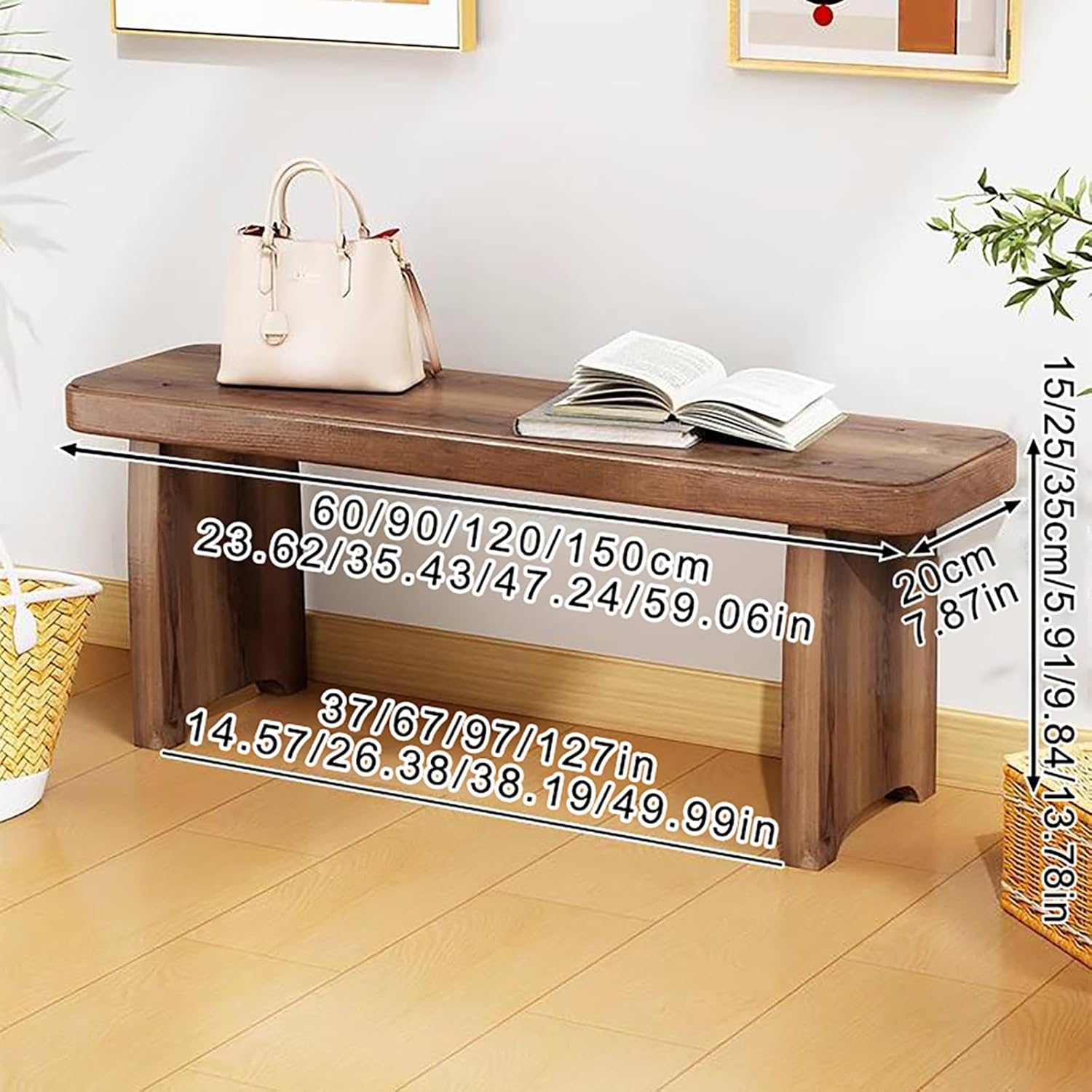 Solid Wood Entryway Bench,Indoor Kitchen Table Bench,2-Seater Modern Entry Stool,for Dining Rooms Living Areas Hallways.(23.6x7.9x9.8in)