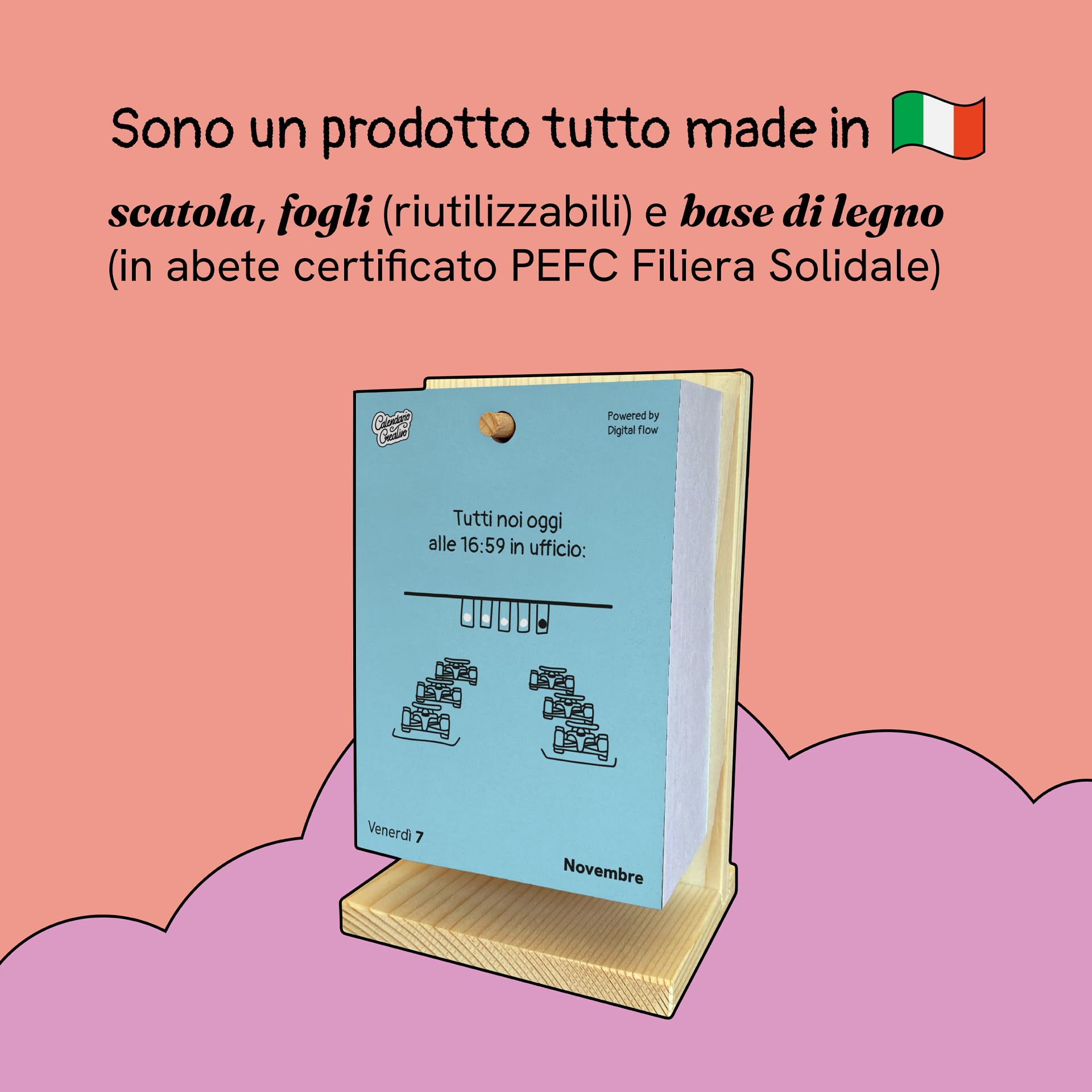 Calendario Creativo 2026, con supporto in legno, 365 Giorni di Ironia, Ispirazione, Curiosità e giochi