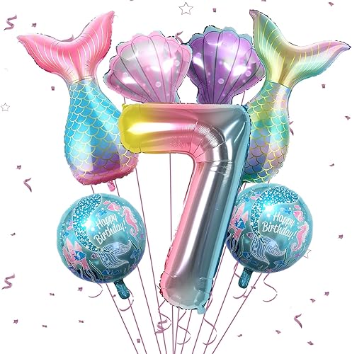 Decoraciones de cumpleaños de 7 sirena, decoración de fiesta de sirena, kit de globos de sirena, globo de mar, globos de aluminio de sirena, globos