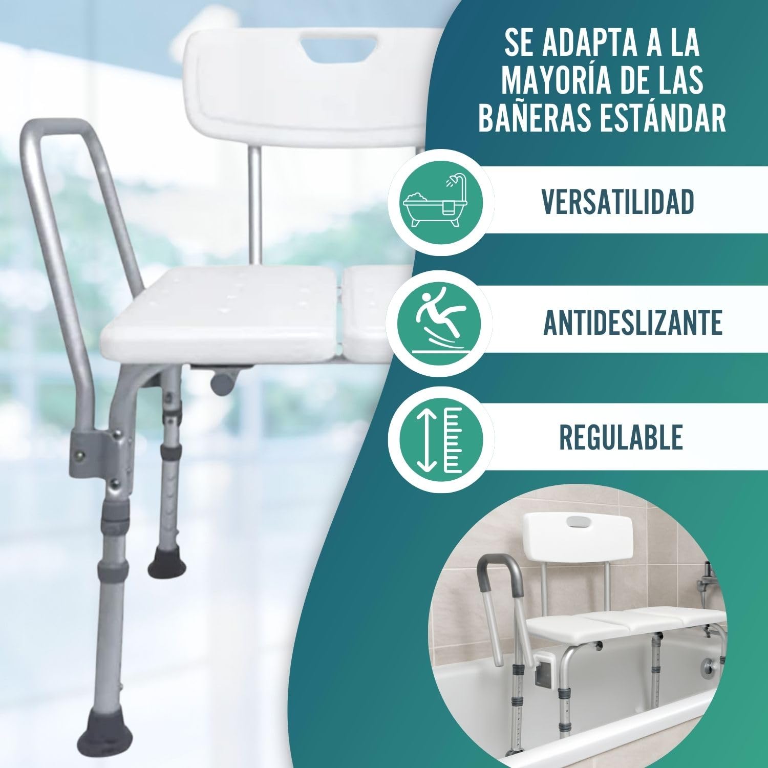 OrtoPrime Asiento Banco de Bañera Adulto Transferencia Segura - Taburete baño Bancos para Duchas y bañeras - Sillas para Ducha