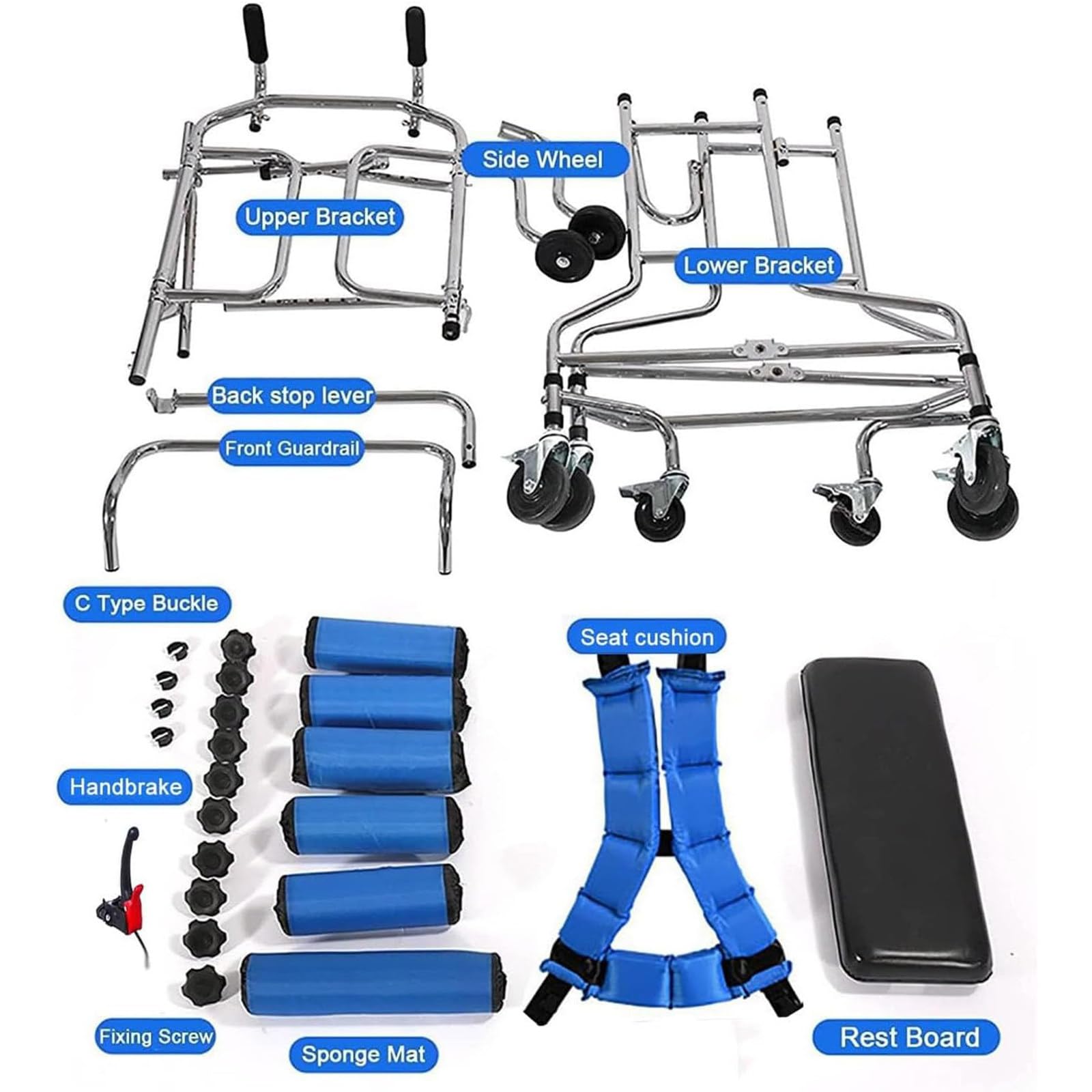 Andador Plegable con Asiento,Bipedestador De Rehabilitación Ajustable con 8 Ruedas,Ayuda a La Movilidad para Caminar Ligero,Rollator Médico para Ancianos,Discapacitados Men's