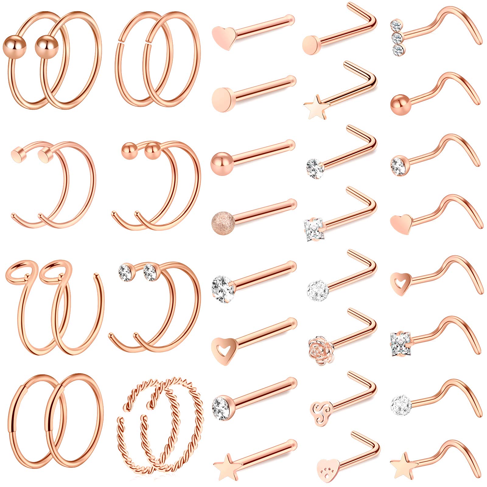 ONEISNG 16/18/20G Horseshoe Nose Ring G23 Titanium Internally Threaded Nose Ring For Women Men Double Cubic Zirconia Half Nose Hoop Rings Horse Shoe Daith Tragus Earring Lip Septum Rings Helix-image-44