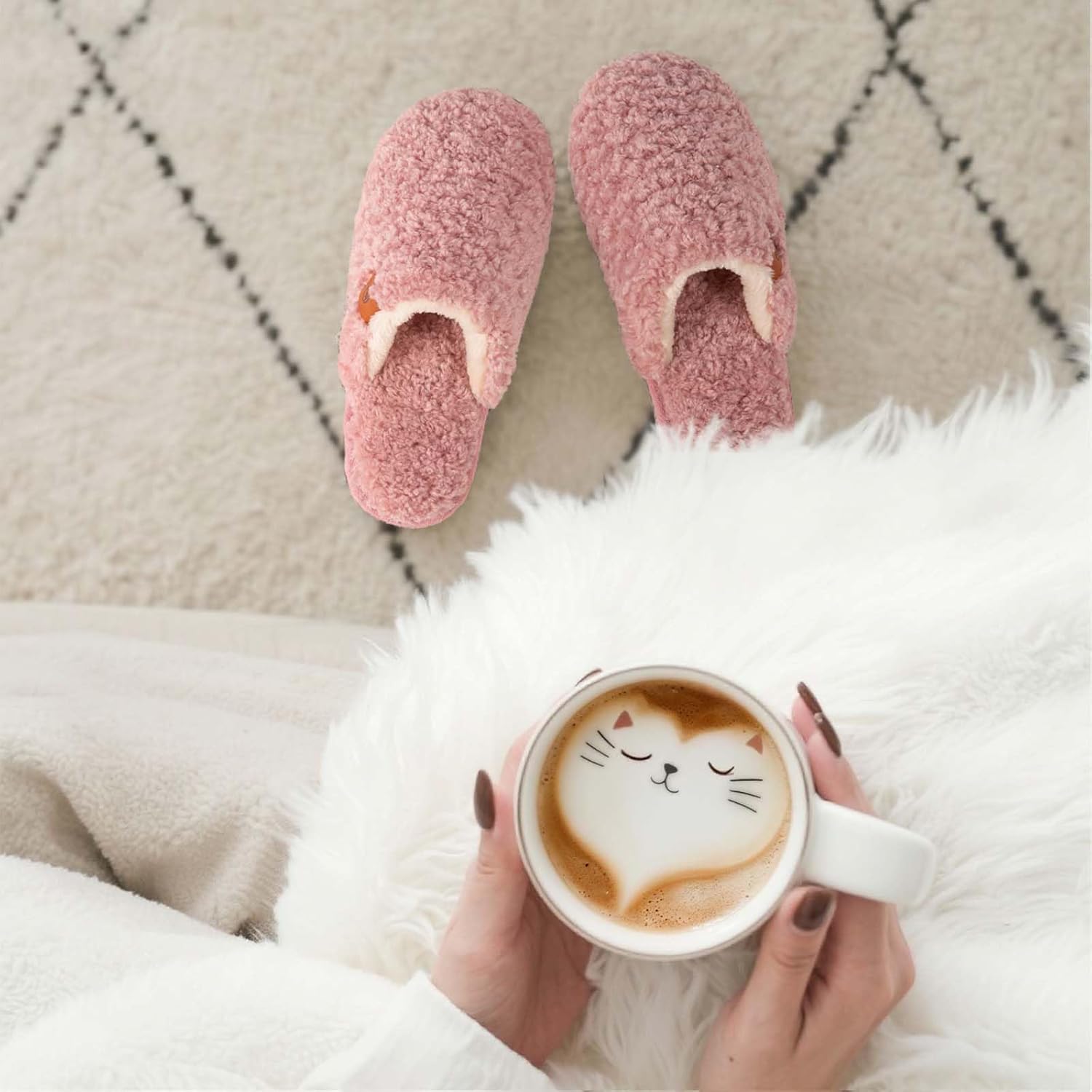 EverFoams Women's Fuzzy Slip-on Slippers Warm Cozy Soft Lightweight Memory Foam Indoor House Shoes - Image 8