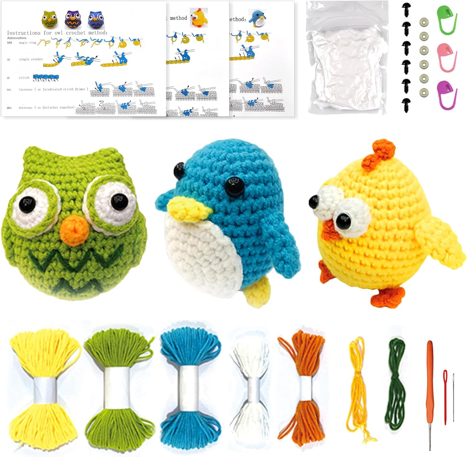 Picrik 3PCS Crochet Kit for Beginners Adults, Beginners Crochet Kit