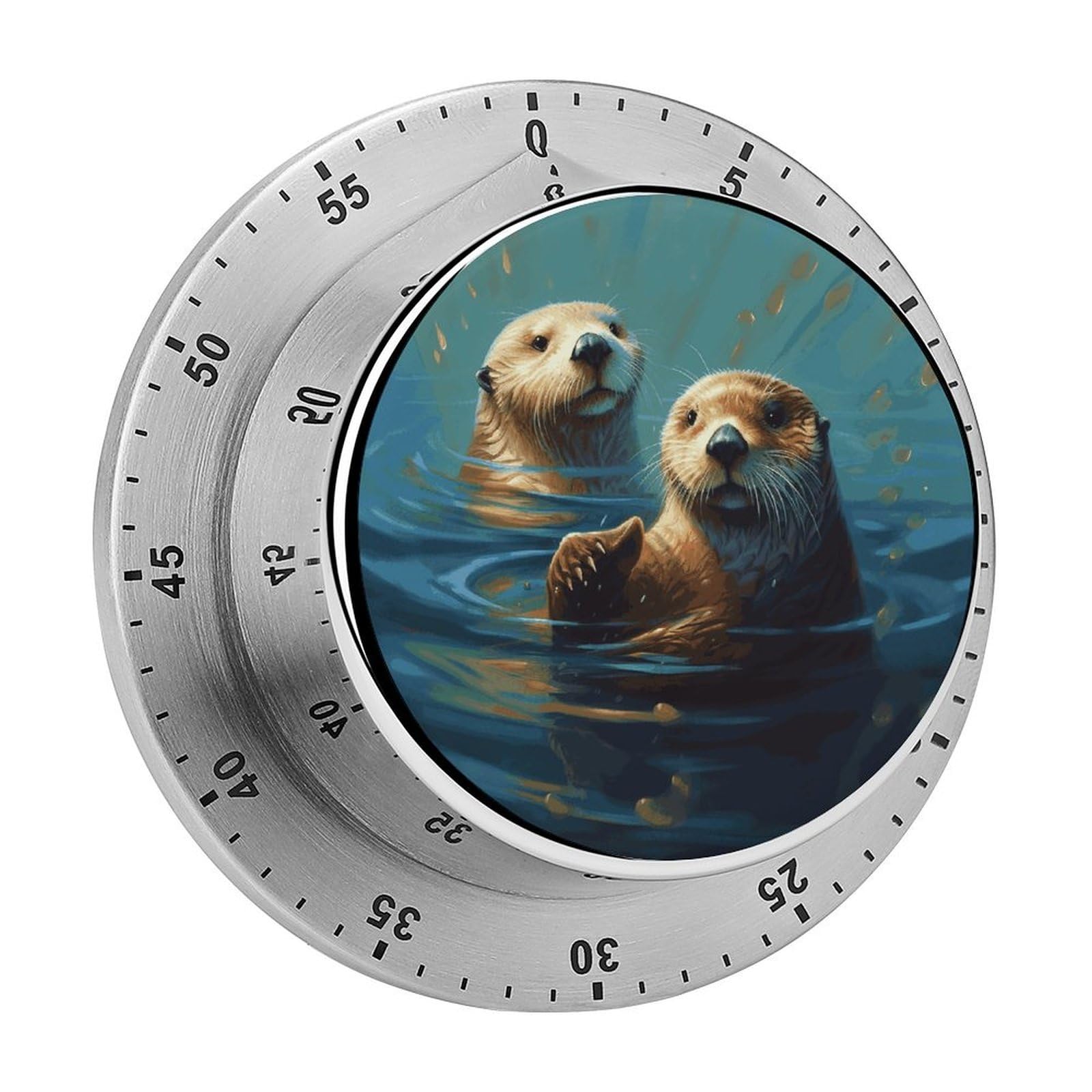 Sea Otters Painting Visual Timer Cute Desk Timers No Batteries Required Magnetic Indoor Countdown Timers Loud Alarm Exquisite Manual Time Timer Clock for Gift