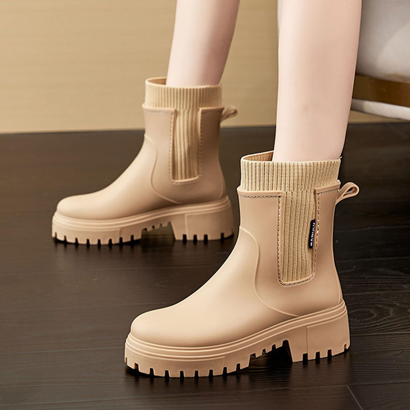 Botas de goma para mujer, media altura, suela gruesa, botas de lluvia