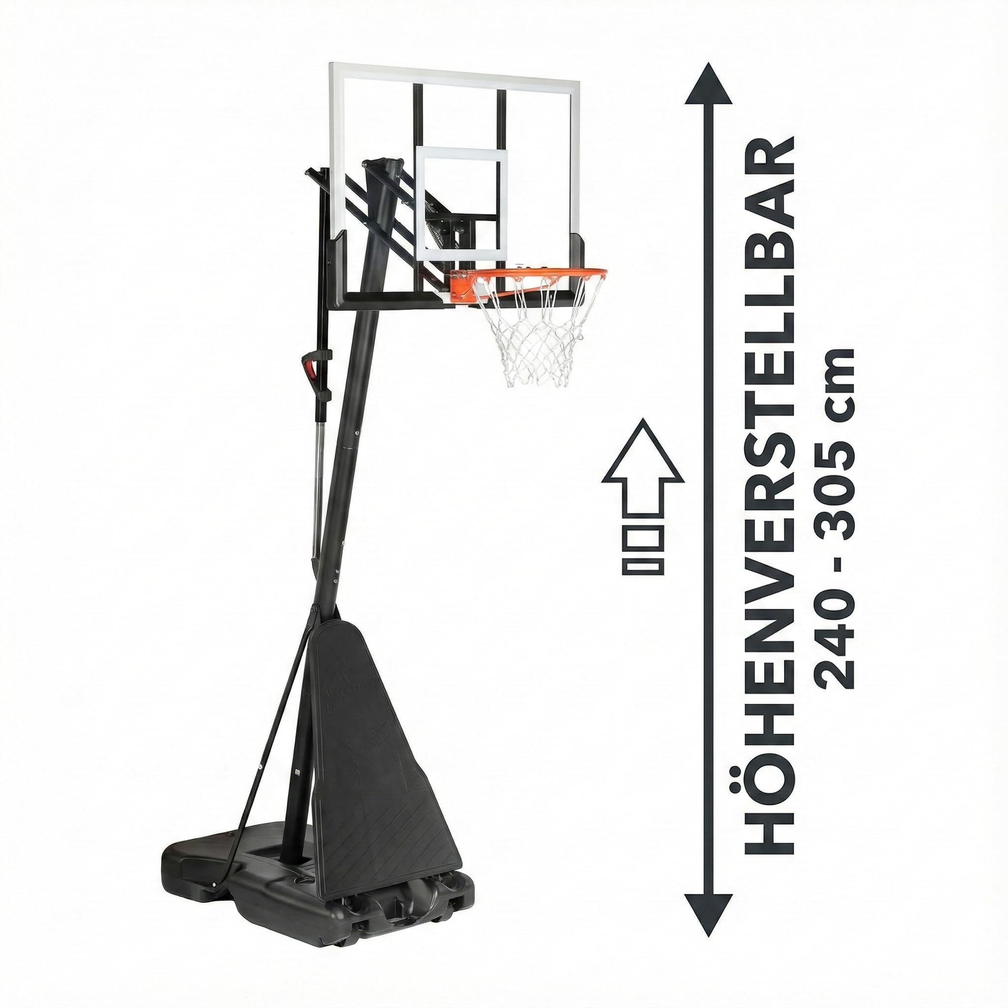 OneTeam Balón de Baloncesto BH04, Negro, Ajustable, Independiente, con Ruedas de Transporte, Material PC Duradero, Base Estable con 140 L de Capacidad con Tabla y Rejilla