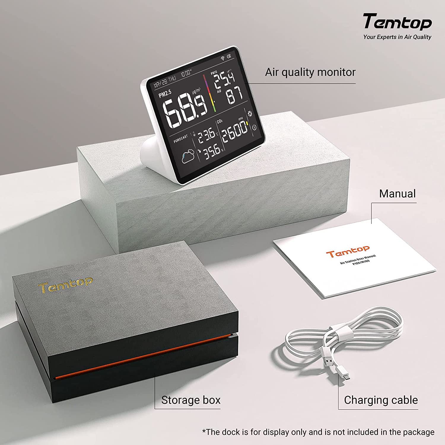 Temtop Wetterstation, Drahtloses Wetterthermometer mit mehreren Sensoren, WiFi Smart Air Station, Home Air Quality Monitor, M100