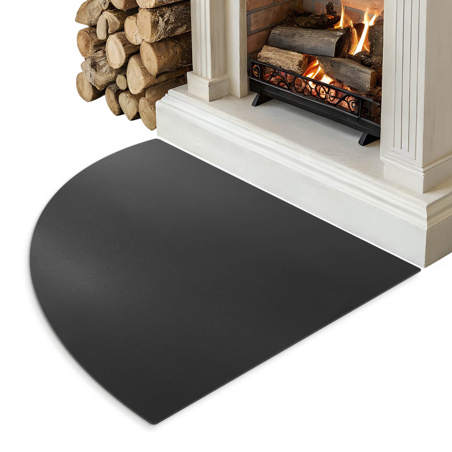 Plaque de Sol de Cheminée en Quart de Cercle ¼ 100x100 cm | Tôle de Protection sous Poêle à Bois et à Granulés | Protection Anti-Étincelles pour Foyers - Acier Noir Mat