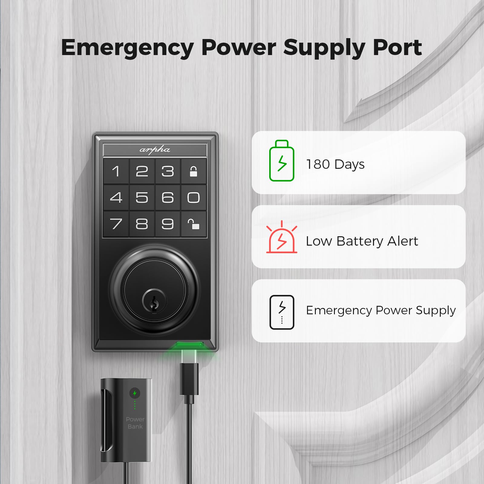 Keyless Entry Door D100 - Chiavistello elettronico per tastiera, Smart Lock con 100 codici utente, blocco one-touch, blocco automatico, password anti-peek, 2 chiavi (lega di zinco)