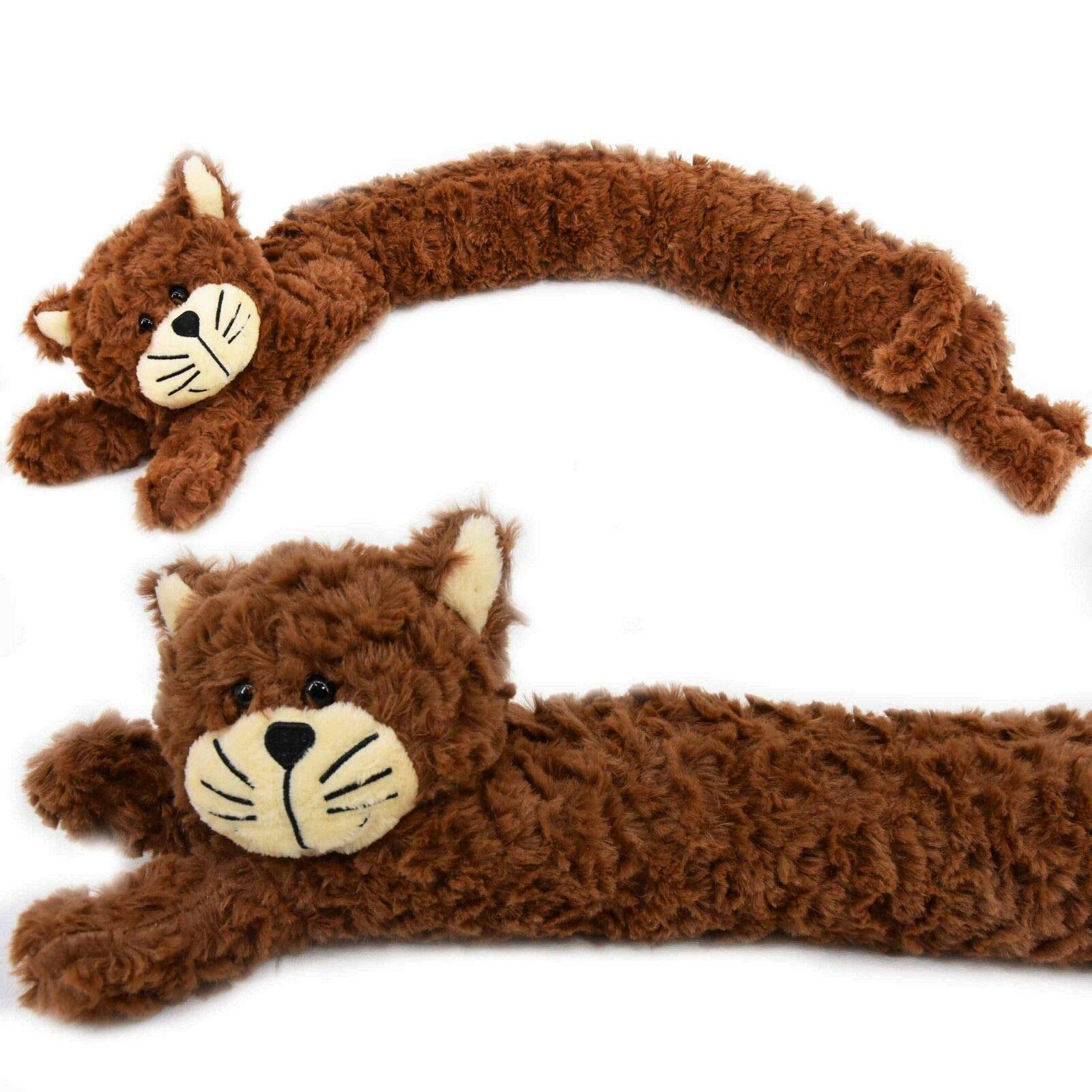 Home Furniture Brown Novelty Cat Design Draught Excluder Fabric Fleece Draft Door Stopper (Brown)