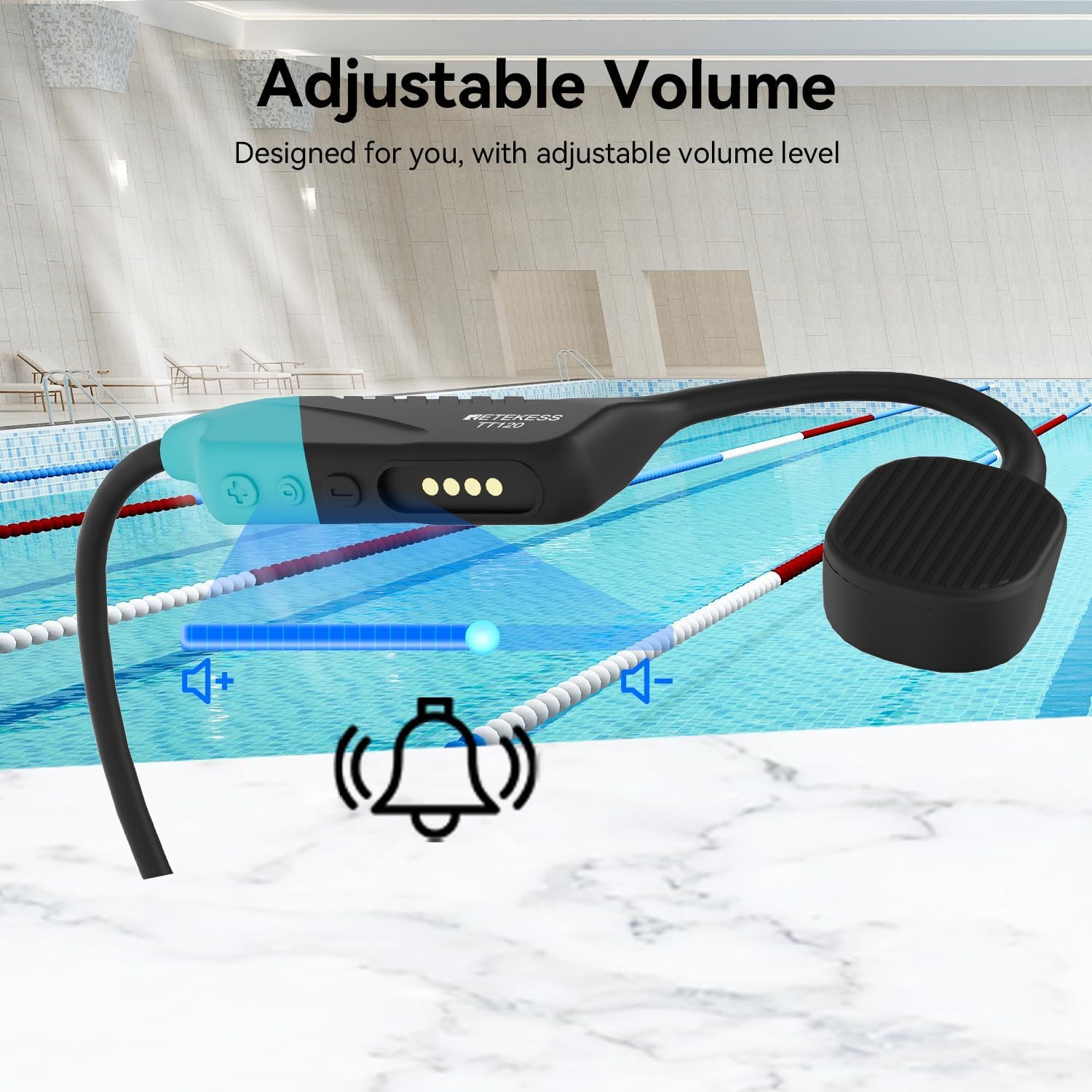 Retekess TT120 Récepteur de Casque de Natation, Casque à Conduction Osseuse pour La Natation, IP68 étanche, 120 M, Système de Communication sous-Marine pour Le Coaching en Temps Réel