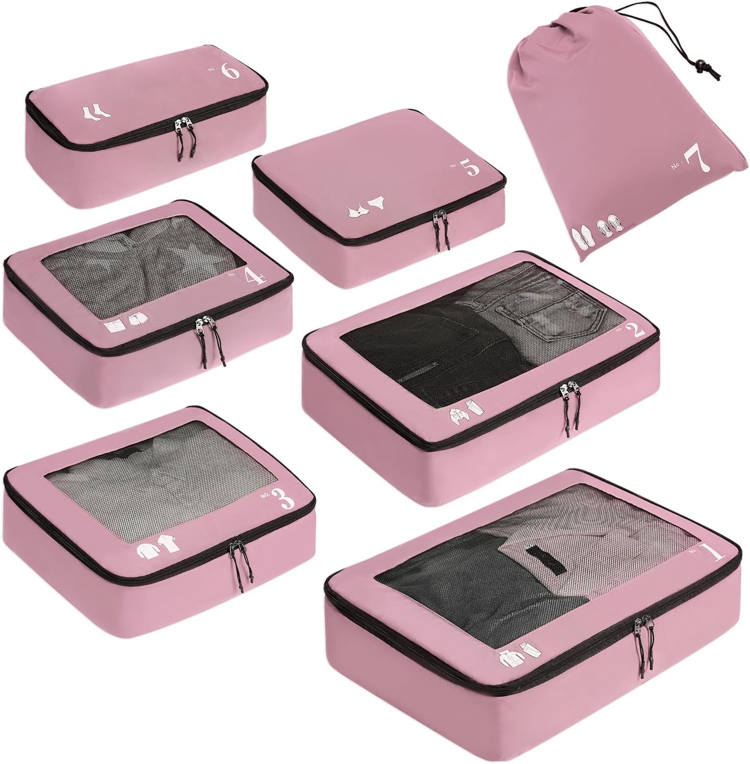 ECOHUB 7 Pcs Set Travel Luggage Organiser, Packing Cubes Suitcase Packing Bags with Clothes Storage Bag Shoes Bag Laundry Bag Underwear Bag, Eco Friendly Travel Accessories Travel Pouch