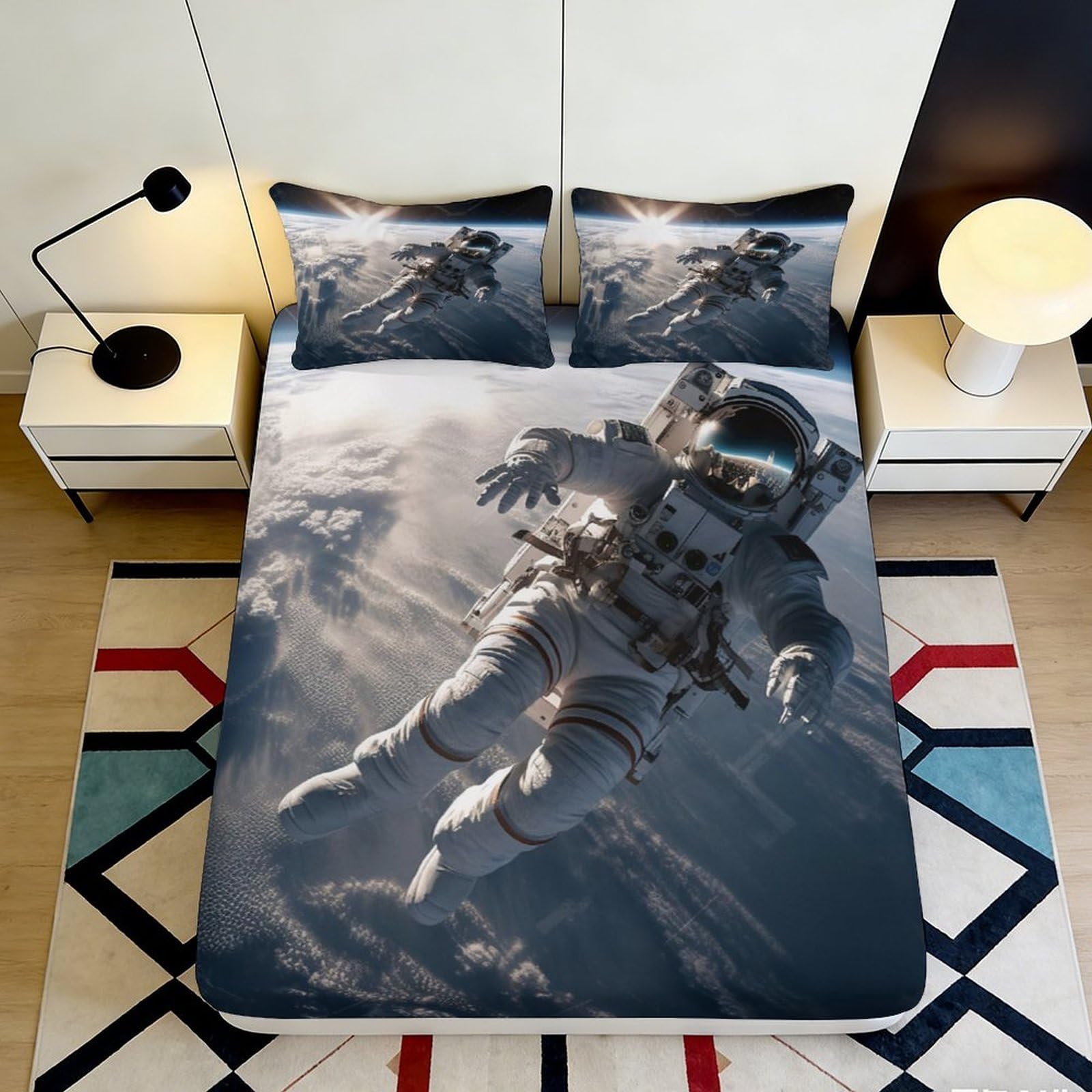 Pnayamiorkfel Style-6 3D Printed Astronaut Space Fitted Sheet Microfiber Soft Breathable Nebula Bed Cover For Bedroom Dorm Mattress Decor 90X200x25cm