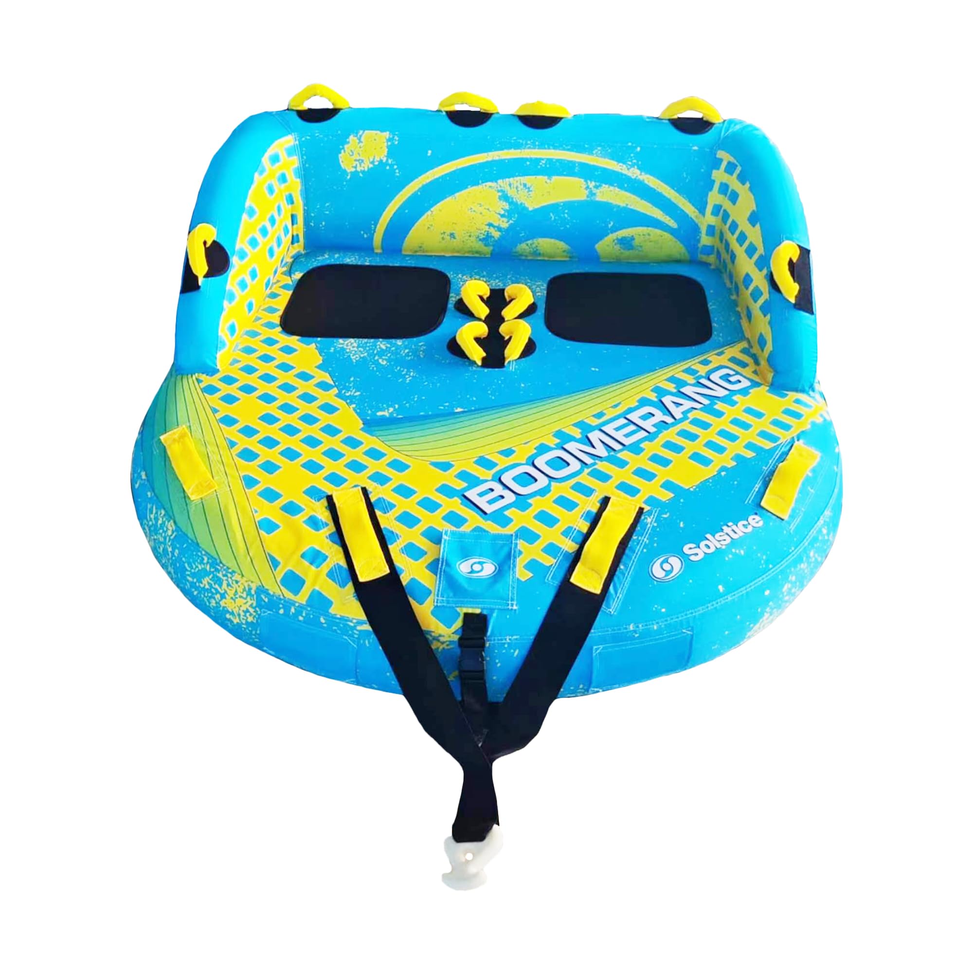 SOLSTICE 2-Person Inflatable Boomerang Towable with Front & Rear Tow Points - Versatile High-Speed Tube for Lake, River, Beach & Swimming Pool, 14 Handles & Built-In Backrests
