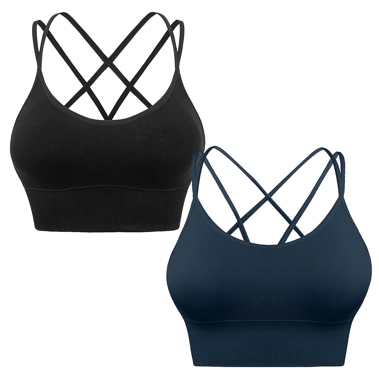 HANERDUN Damen Sport BH Yoga Bra mit Gepolstert Nahtlose Ohne Bügel und gibt Guten Halt Atmungsaktiv Riemchendesign und mittelstarkem für Fitness Lauf Joggen
