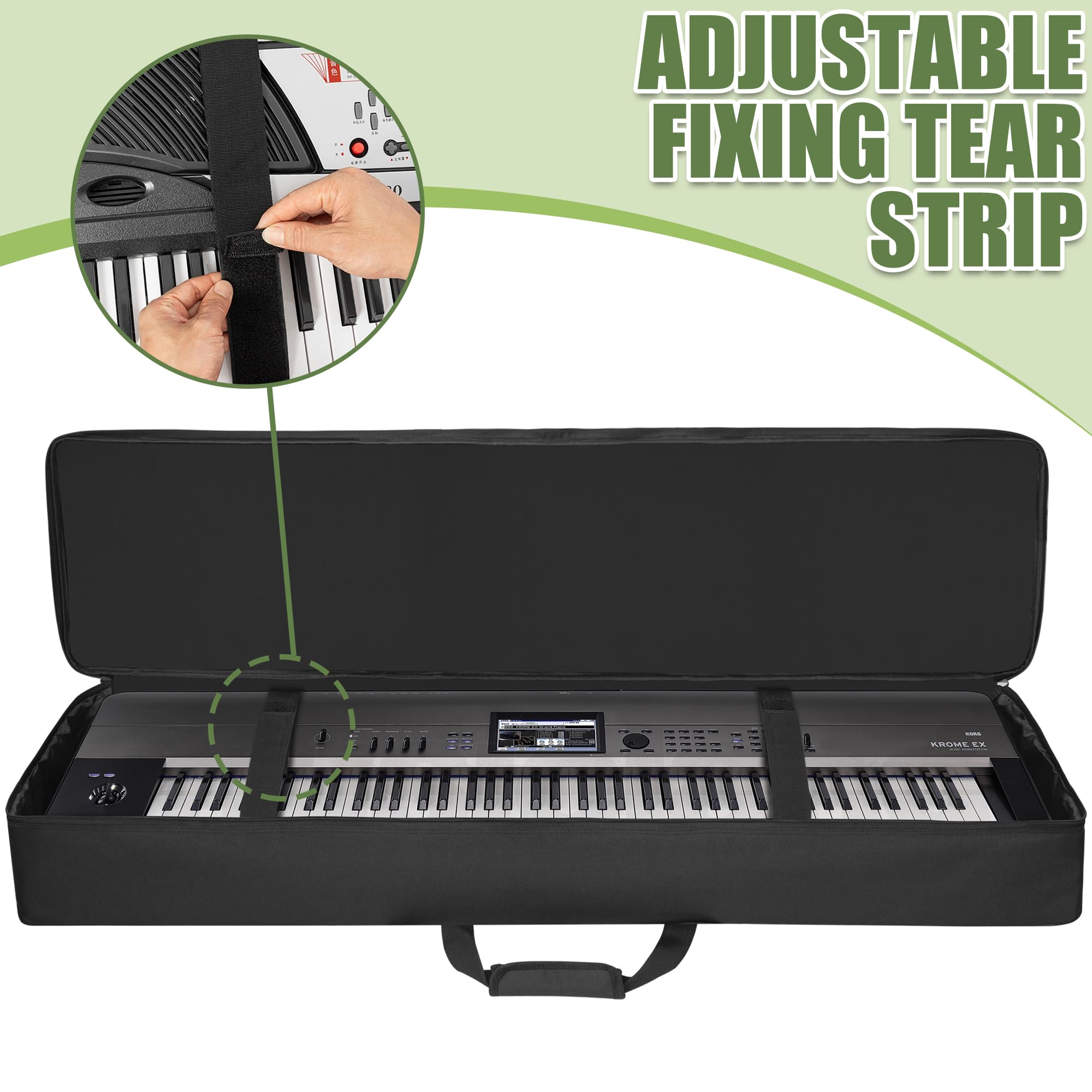 OUUTMEE Funda para teclado, funda acolchada portátil para teclado de piano eléctrico con algodón de 10 mm, funda para teclado de tela Oxford 600D, Black, 88 KEYS - 54x7x13.5 inches, Clásico