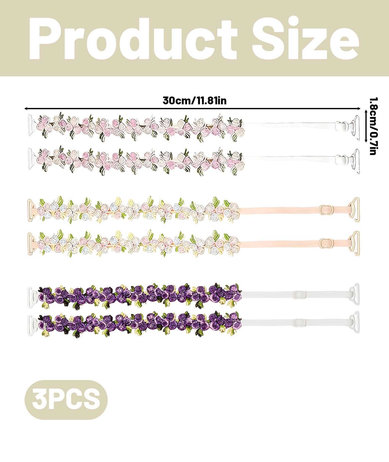 AGMITRAKA 3 Pack Bra Straps for Women, Fancy Beaded Bra Straps, Adjustable Silicone Bra Straps for Off Shoulder Tops and Stylish Dresses - Image 2 thumbnail
