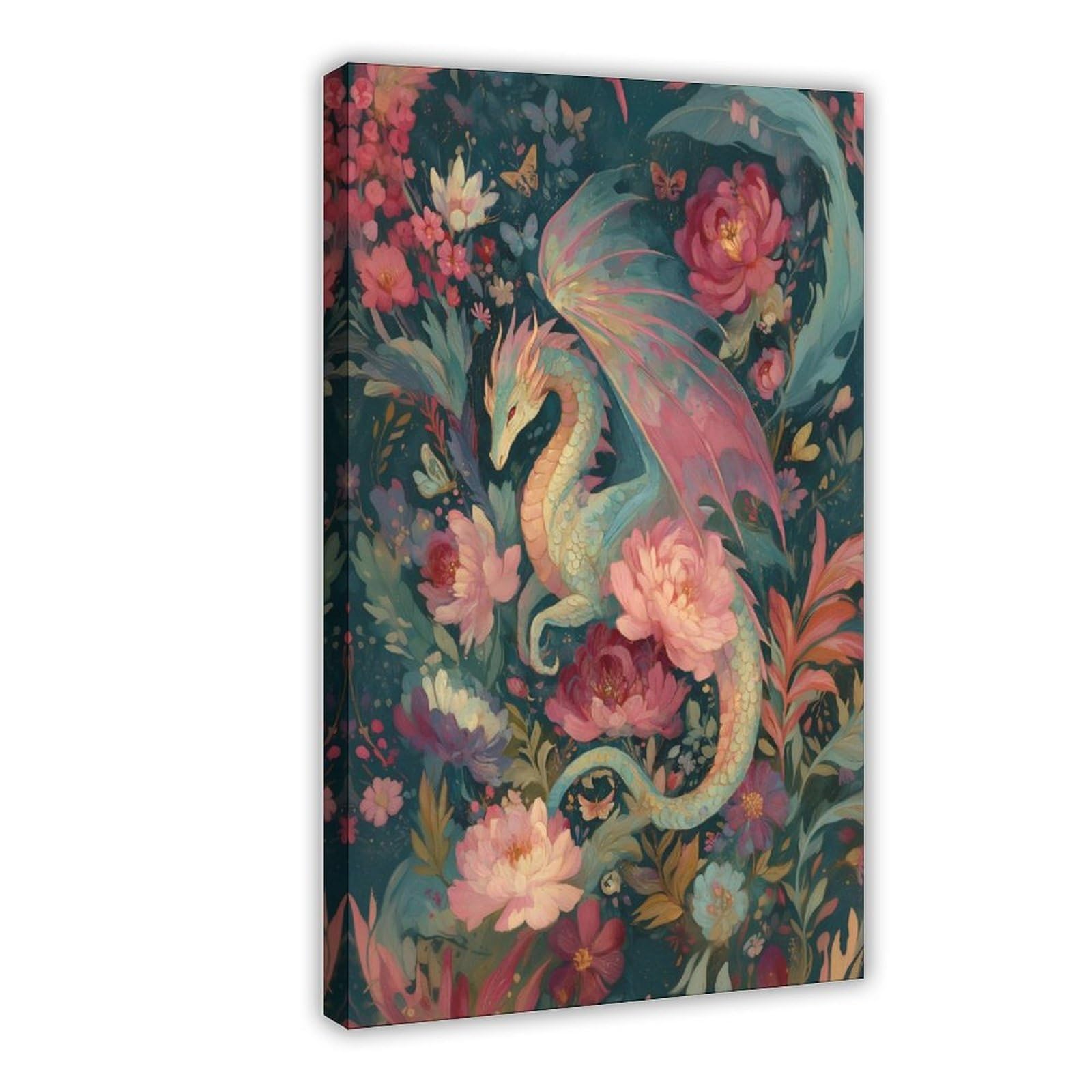 Bareronor Floral Dragon Poster Canvas Poster Bedroom Decor Landscape Office Room Decor Gift 20" L X 30" W