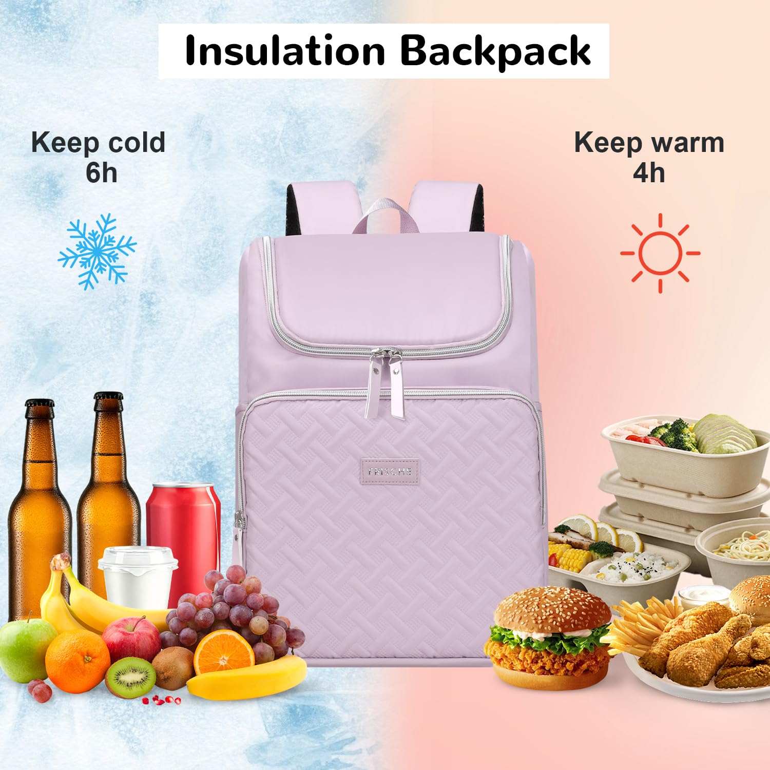 17L Kühlrucksack Damen, Thermo Rucksack Klein, Thermo Kühltasche Rucksack für Camping Picknick Strand, Lila