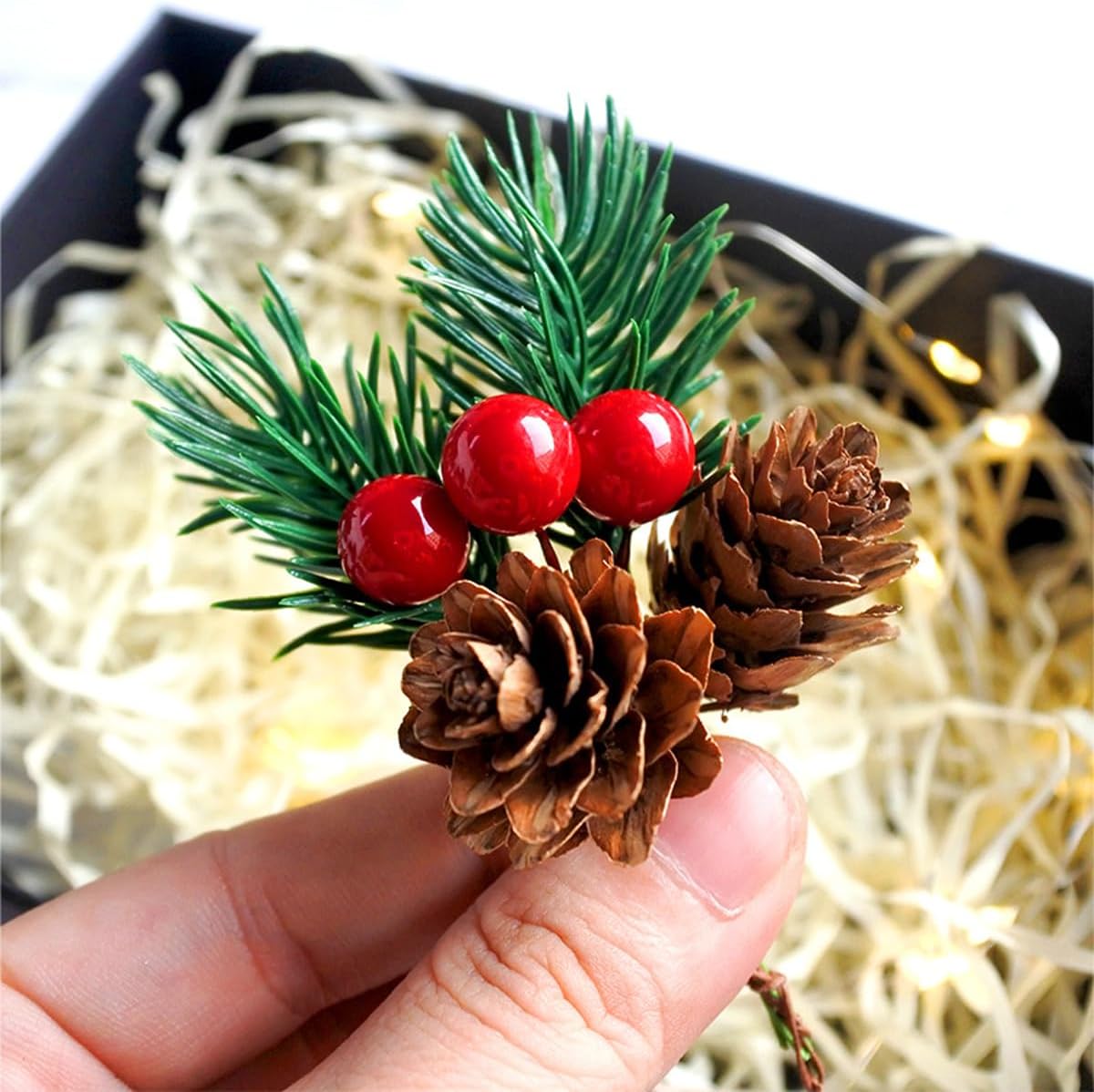 jweemax Artificial Christmas Tree Picks with Fruit and Pinecones, Fake Tree Picks Stems, Floral Arrangement