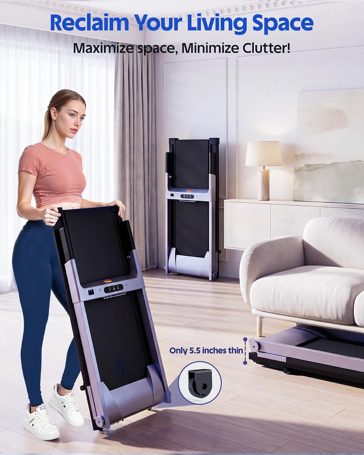 Superun Walking Pad Treadmill with Incline for Home Office, 3-in-1 Under Desk Treadmill with Smart App Control, 300LB Capacity, Quiet Portable Foldable Treadmill for Apartment & Small Spaces