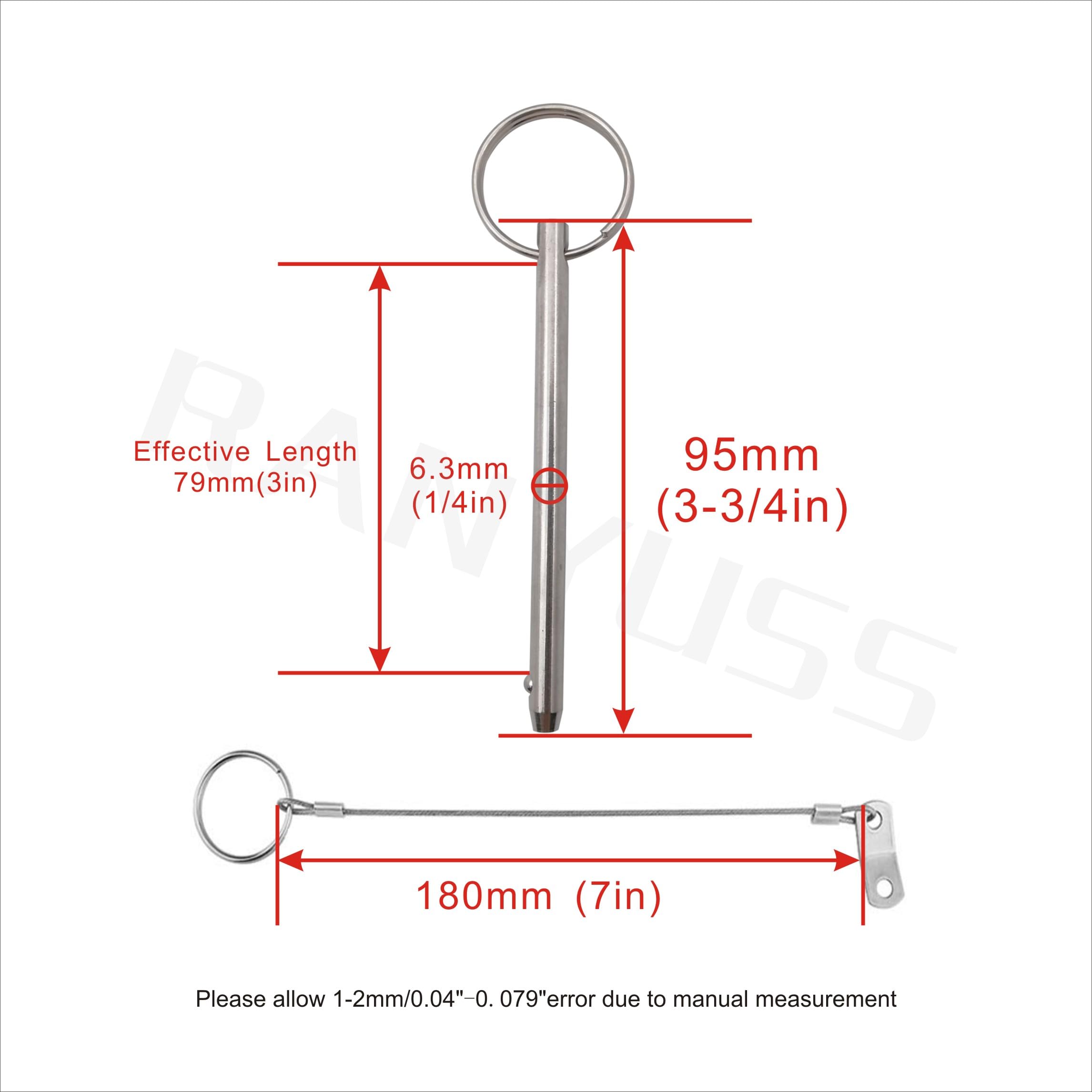 Quick Release Pin 2-Pack — 1/4" Diameter, 3-3/4" Length, 316 Stainless Steel Bimini Top Pin For Marine Use - View #5