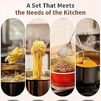 Vista 7 de Newness 4 Pcs Cooking Utensils Set, 304 Stainless Steel Kitchen Utensils Set, Metal Kitchen Accessories, Include Soup Ladle, Slotted Skimmer Spoon