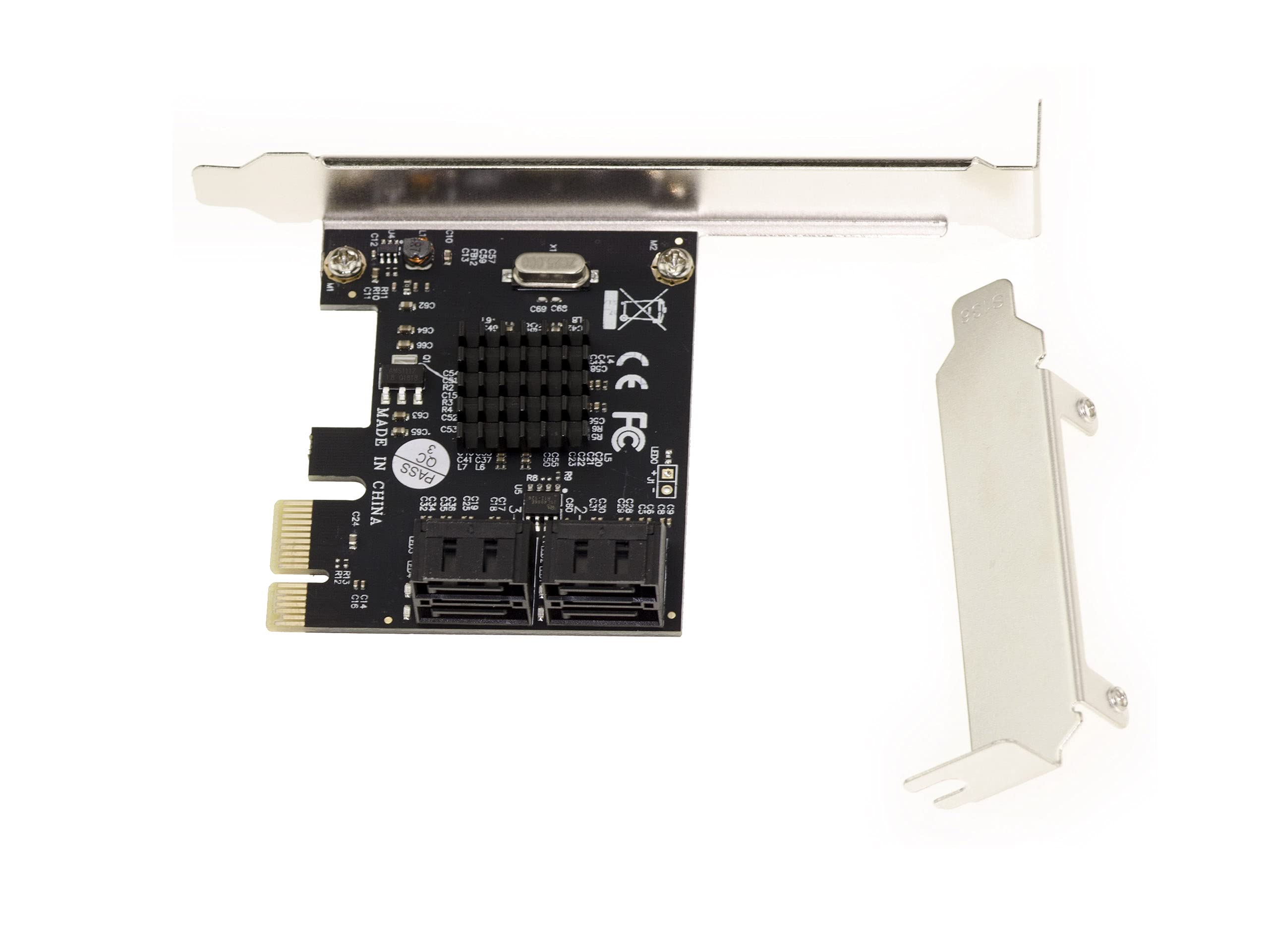 KALEA-INFORMATIQUE Tarjeta controladora PCI Express PCIe de 4 puertos para discos duros SATA 3 6G con chipset Marvell 88SE9215. Soportes de perfil alto y bajo