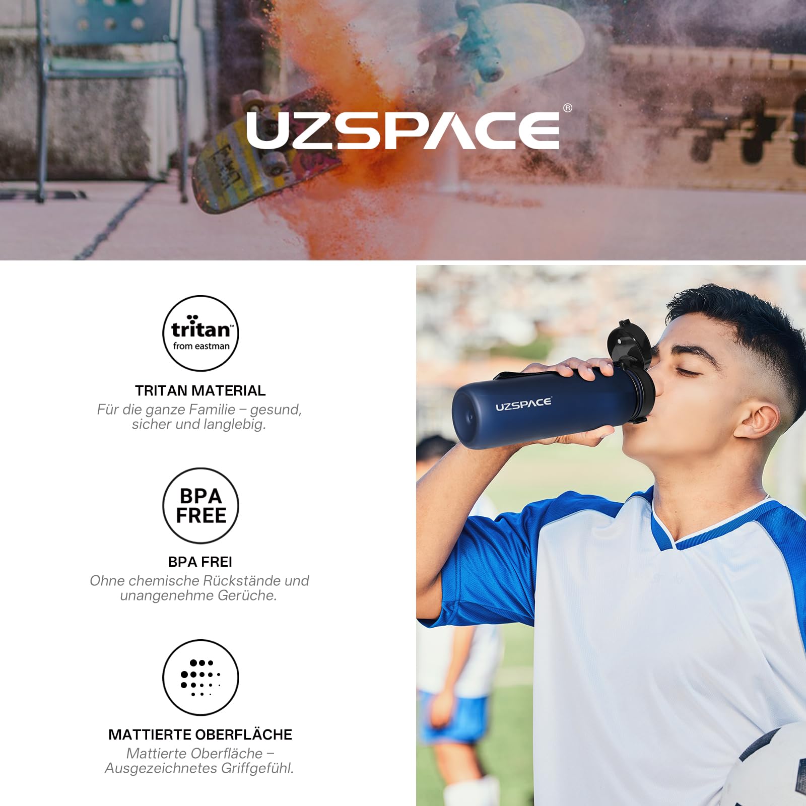 UZSPACE Botella Agua Deportiva,500ml/800ml/1000ml/1.5l, Tritan Botella Agua Sin BPA. Evitar Fugas de Agua y Ideal para el Ejercicio y los Deportes al Aire Libre — view 5