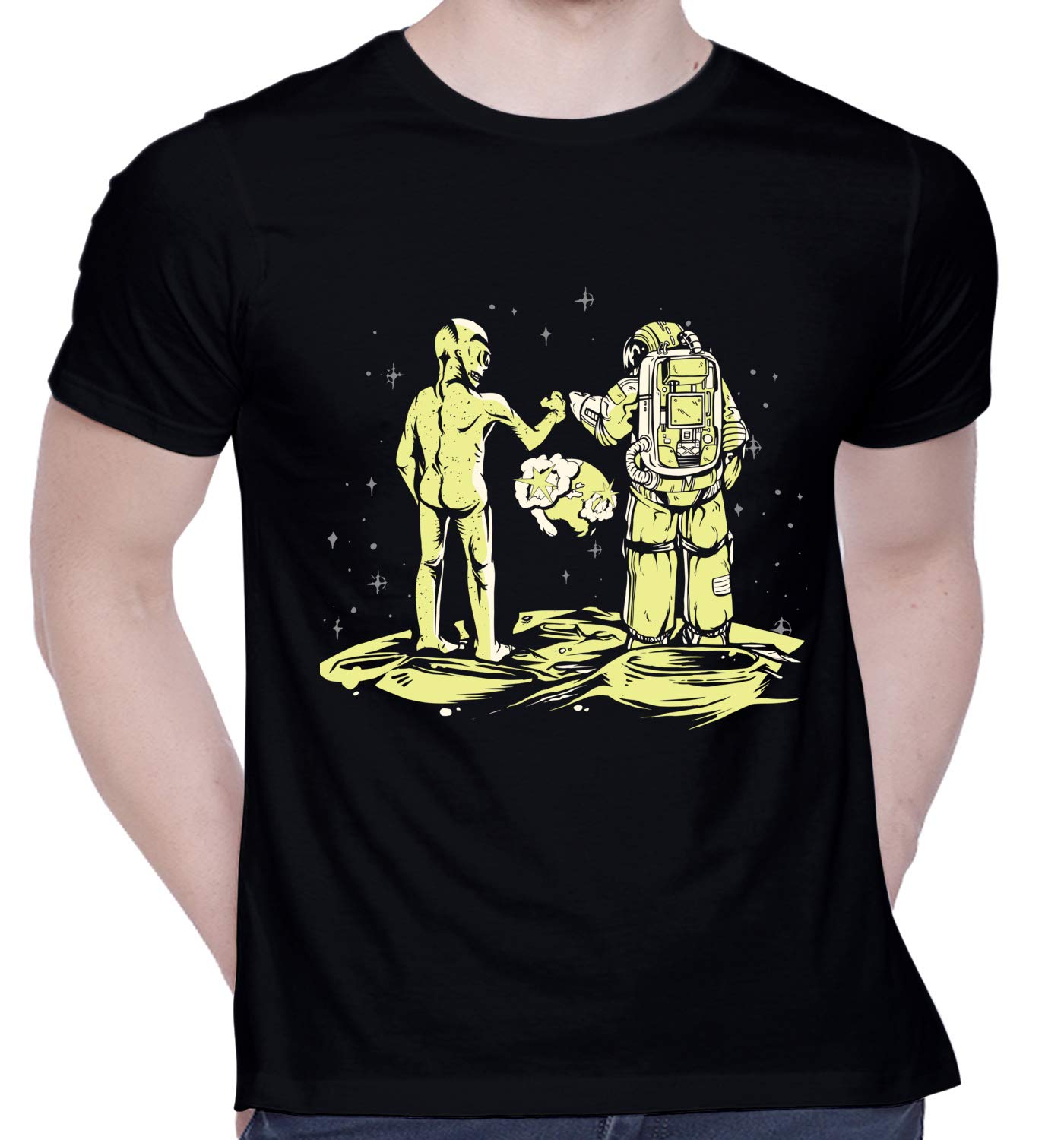 CreativiTGraphic Printed T-Shirt for Unisex Bump-Fist-Alien Tshirt | Casual Half Sleeve Round Neck T-Shirt | 100% Cotton | D00399-31