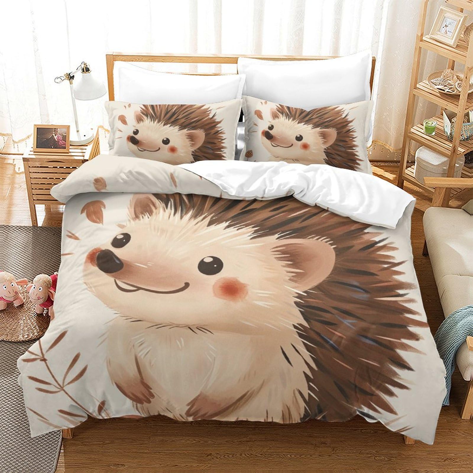 Housse de couette hérisson anti-plis literie double microfibre 200x200cm 3 pièces