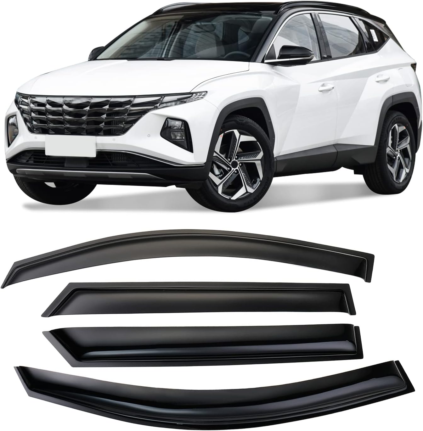 Tape-On Side Window Visor Deflectors Rain Guards Designed for Hyundai Tucson 2016-2021 SE SEL Value Limited Sport Ultimate 94457