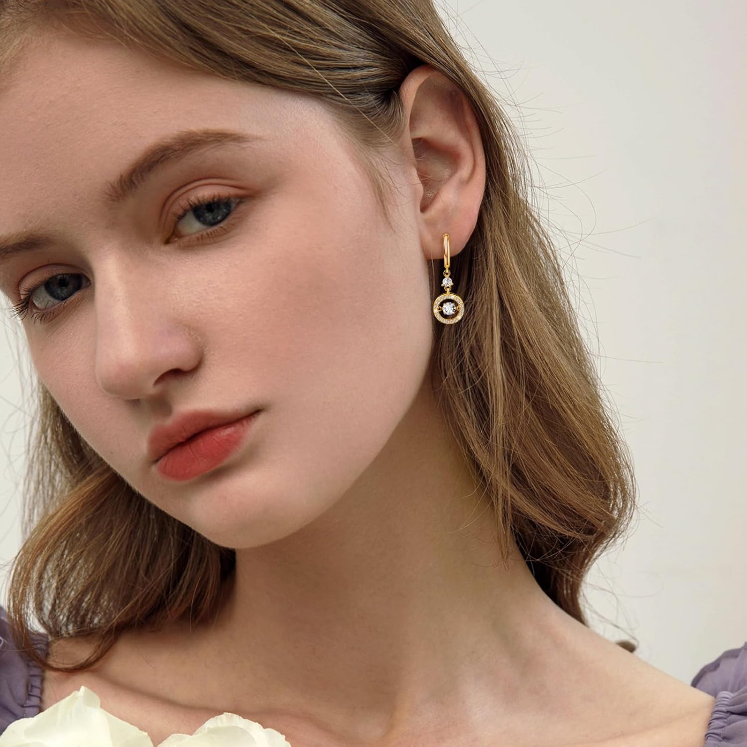 Sterling Silver Huggie Hoop Earrings with Charms Gold Dancing Diamond Drop Dangle Earrings for Women Round Halo CZ Sparkling Dangle Hoop Earrings Clear Crystals Fashion Jewelry Gifts for Birthday - Image 4