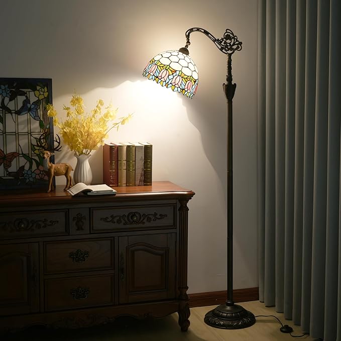 Blivuself Blivuself Tiffany Vloerlamp Roze Tulp Gebrandschilderd Glas Zwanenhals Vloerlamp 63 inch Handgemaakte Tiffany Stijl Staande Lamp met Hoek Verstelbare Lampenkap voor Lezen Werken Woondecoratie photo 2