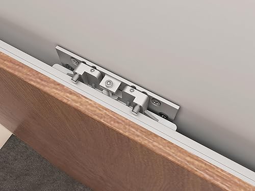 Miniatura 9 de DIYHD Kit de herrajes para puertas correderas ocultas de 38 pulgadas con cierre suave y riel de piso, sistema ligero de montaje en pared de pista