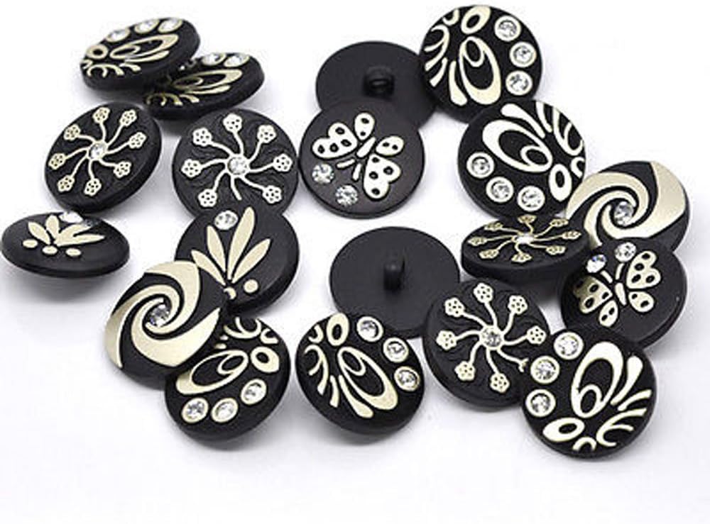 200 Pcs Matte Gold Pattern Clear Rhinestone ABS Sewing Shank Buttons 25 Mm, Mixed Color