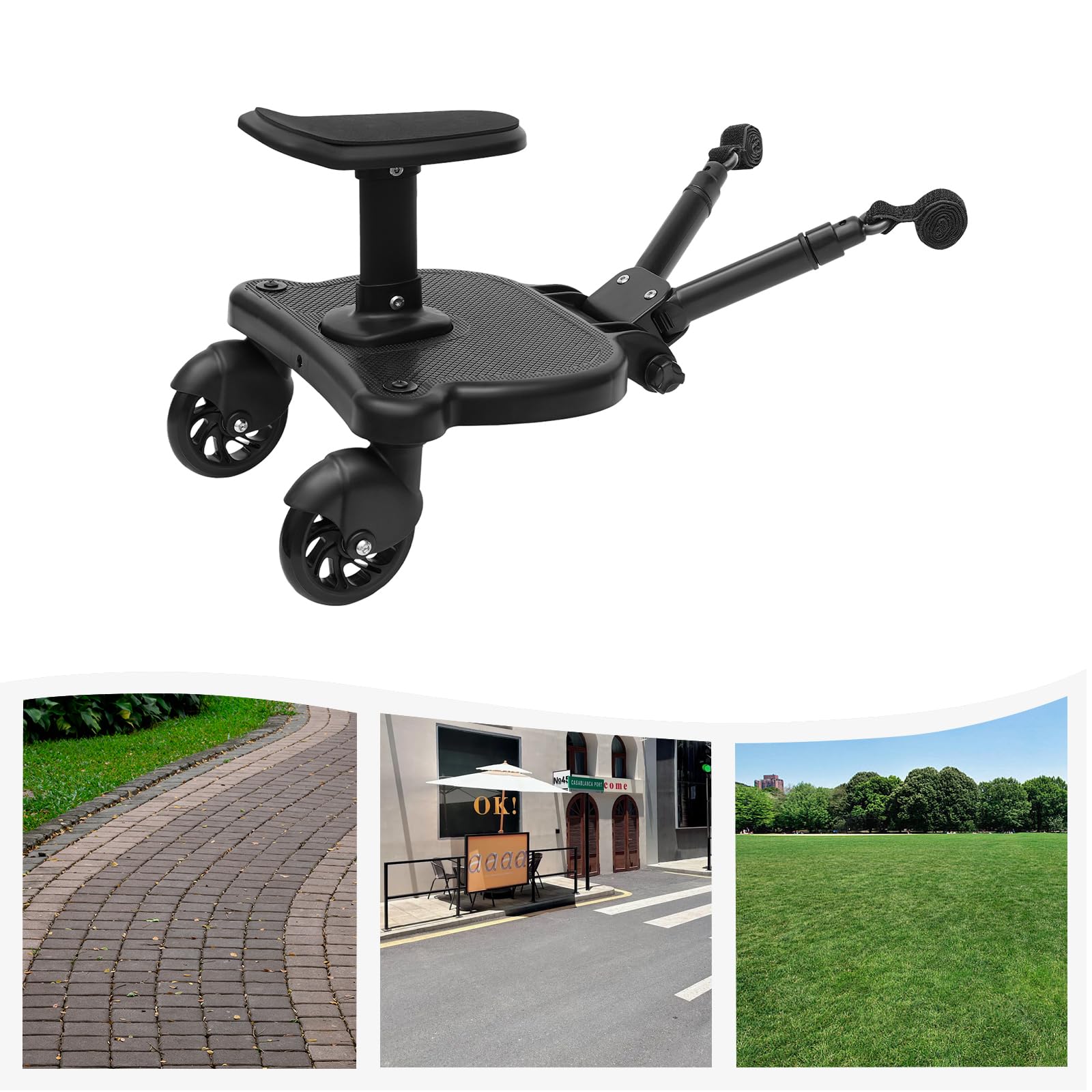 Skateboard Universal para Cochecito de Bebé – Tabla con Asiento Desmontable 25kg, Plataforma Plegable