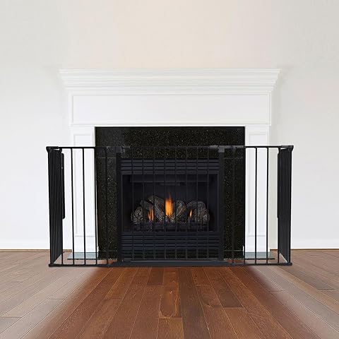 Safetots Multi Panel Fire Surround, 51cm Deep x 138cm Wide, Black, 70cm Tall, Child and Pet Fire Safety, Baby and Toddler Fire Guard, Safety Barrier for Fireplaces, Easy Installation | Sturdy multi-panel design, door panel, secure wall mounting, removable from wall mounts and easy installation.