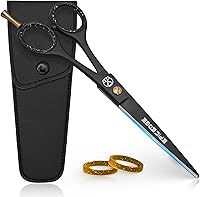 Epic Edge 6.5" Professional Hair Cutting Scissors - High Carbon Stainless Steel Serrated Blade, Ergonomic Barber Shears for Men/Women with Leather Case