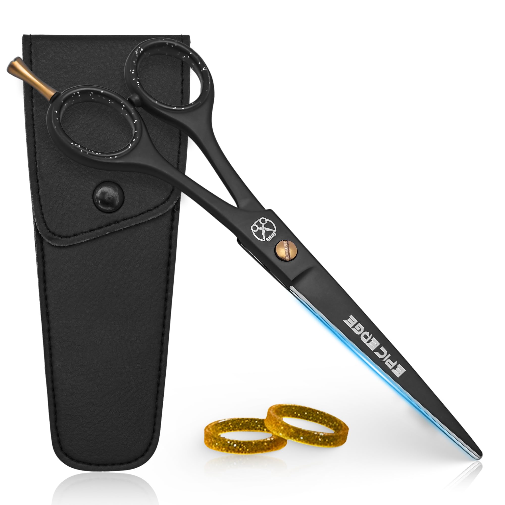 Hair Cutting Scissors - 6.5” Professional Hair Scissors For Men and Women High Carbon Stainless Steel With Serrated Blade And Leather Bag - Barber Scissors - Salon Hair Shears, Haircut Scissors