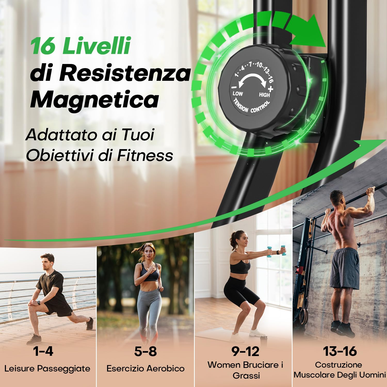 VANNECT Cyclette Pieghevole, Cyclette da Casa con 16 Livelli di Resistenza, Monitor LCD con Misuratore Frequenza Cardiaca, Ergometro Pieghevole con Sedile di Comfort per Casa e Ufficio 150/160KG