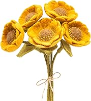 GlaciartOne Felt Sunflower Bouquet - 5 Handmade Artificial Flowers, Washable, Essential Oil Ready, Bendable Stems for Home Decor & Gifts