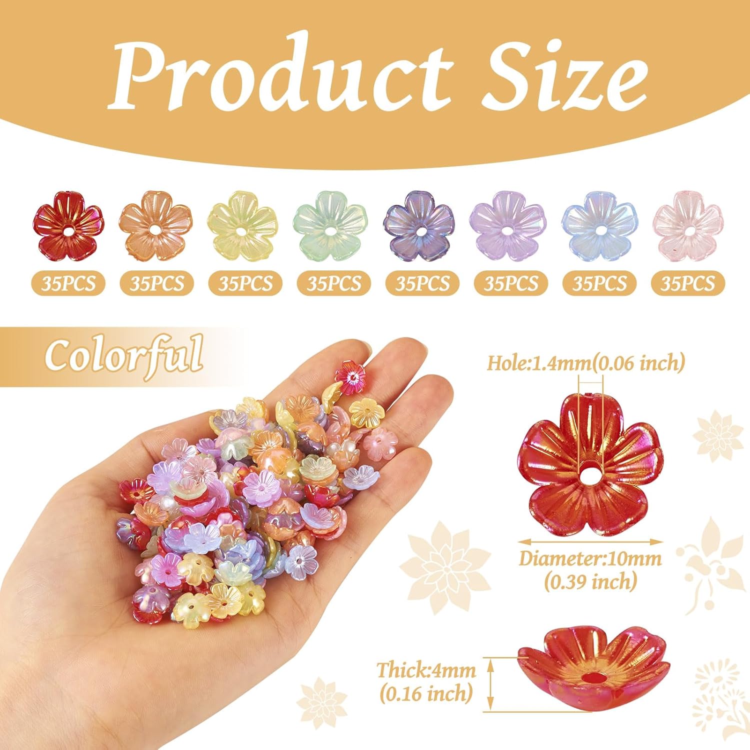 Cheriswelry 280Pcs Acrylic Bead Caps 5-Petal Flower Bead Caps Colorful Floral Loose Spacer Beads End Caps 10x4mm for Bracelet Earring Necklace Jewelry Making DIY Supplies - Image 4
